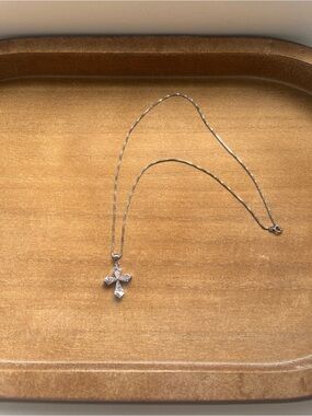 925 Sterling Silver Italian Box Chain Necklace with Crystal Cross Pendant | 18”